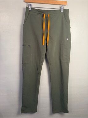 Figs Olive Green Jogger Pants with Orange Drawcord size small
